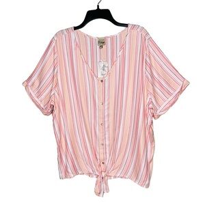 Como Vintage Striped Front Tie Button Down Blouse